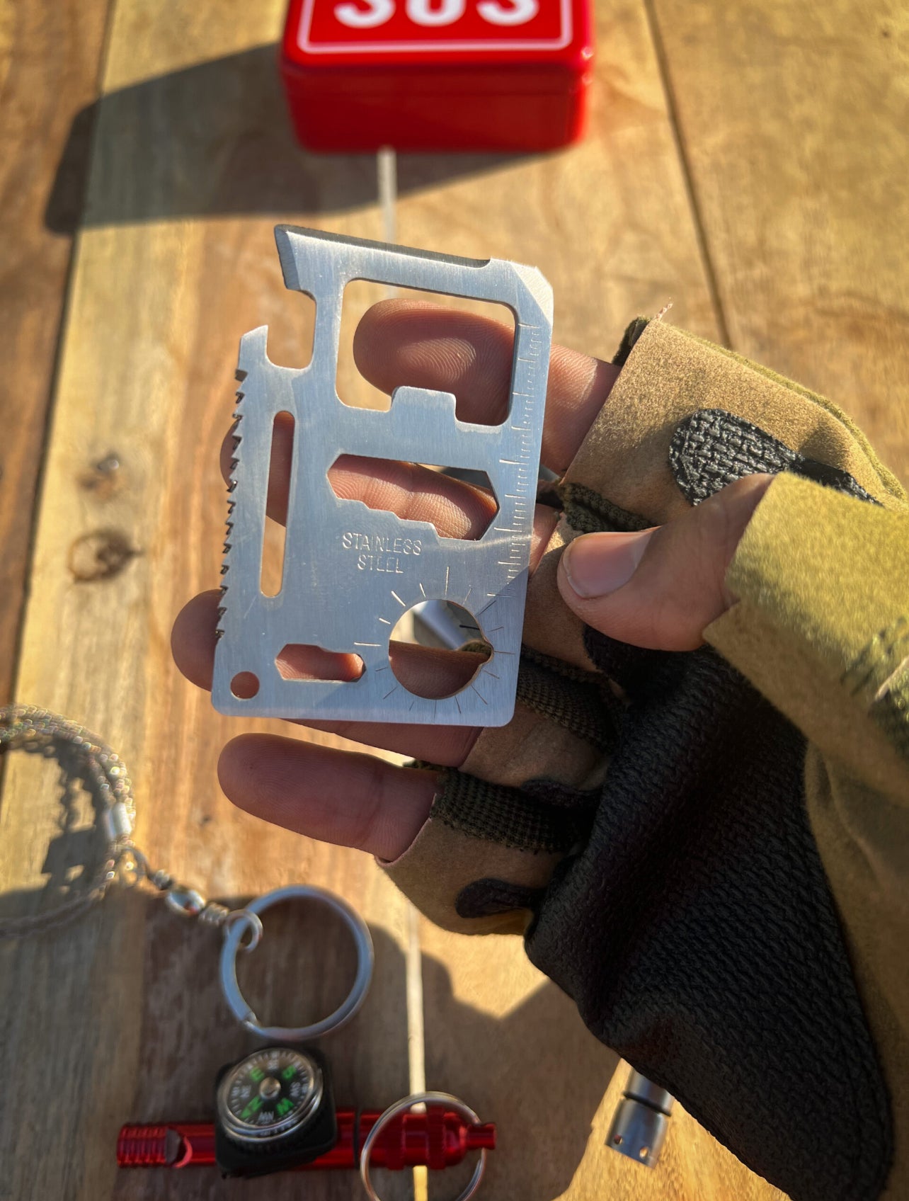 RED MULTI-FUNCTIONAL SOS Emergency Tools Survival Kit